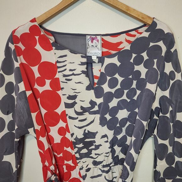 Anthropologie Yoana Baraschi Silk Polka Dot Feather Art Patch Dress Womens Large - Picture 4 of 13